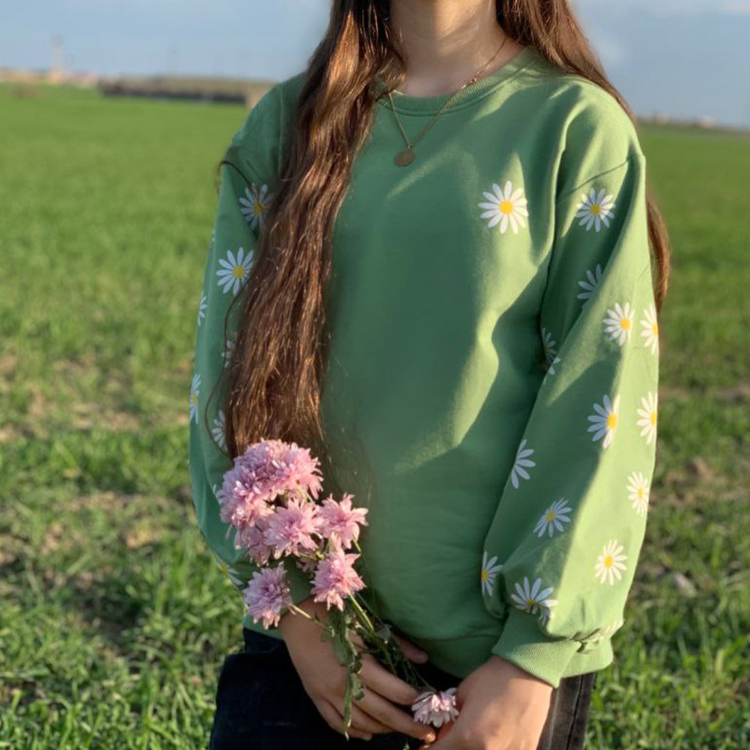 بلوز آستین بلند بابونه چاپی
