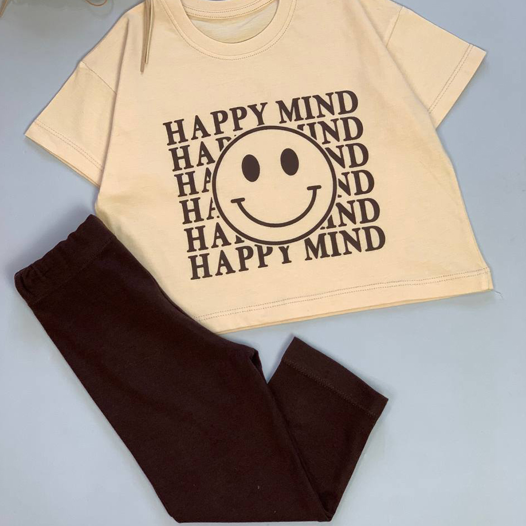 ست کراپ شلوار با چاپ HAPPY MIND